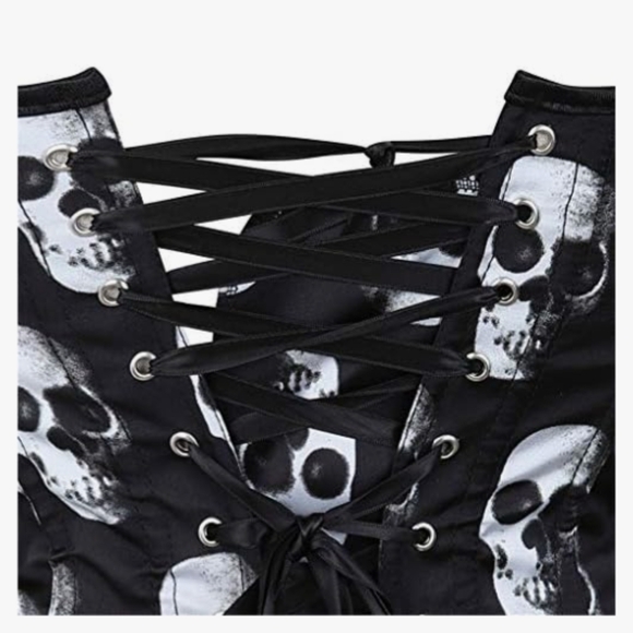 Gothic Black Skull Print Corset Bustier Shapewear.  Size 6XL. - Picture 5 of 8